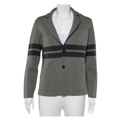 Giorgio Armani Grey Wool Stripe Detailed Button Front Cardigan