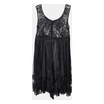 D&G Black Lace & Silk Sheer Sleeveless Midi Dress