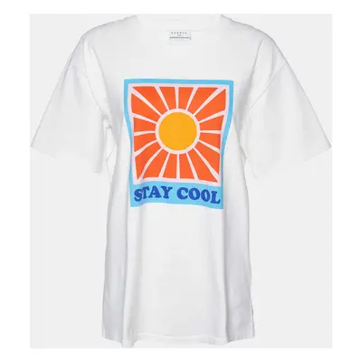 Sandro White Graphic Print Cotton Crew Neck T-Shirt