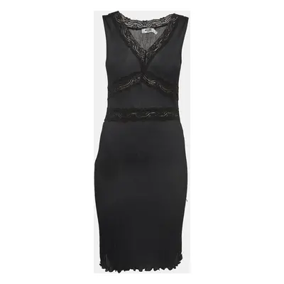 Moschino Jeans Black Lace Trim Stretch Crepe Sleeveless Mini Dress