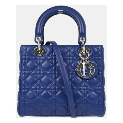 Christian Dior Blue Lambskin Lady Dior Cannage Handbag