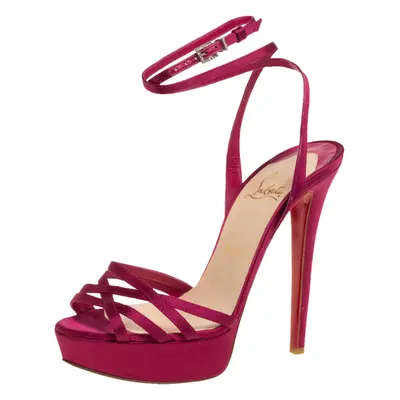 Christian Louboutin Pink Satin Platform Ankle Wrap Sandals Size