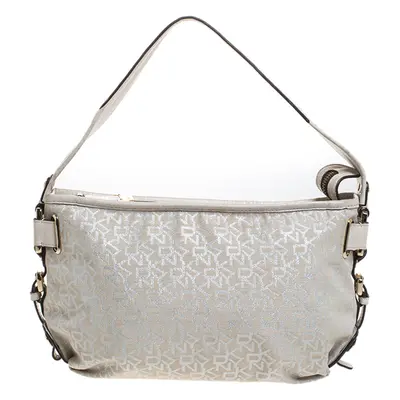 Dkny Ivory Signature Fabric and Leather Shoulder Bag