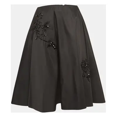 Prada Black Beaded Nylon Pleated Midi Skirt