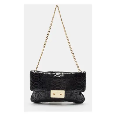 Michael Kors Black Snakeskin Embossed Leather Sloan Slim Shoulder Bag