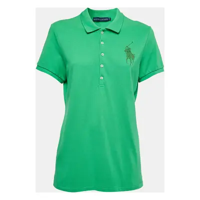 Ralph Lauren Green Cotton Crystal Logo Embellished Polo T-Shirt