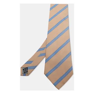 Valentino Beige & Blue Diagonal Striped Silk Vintage Tie