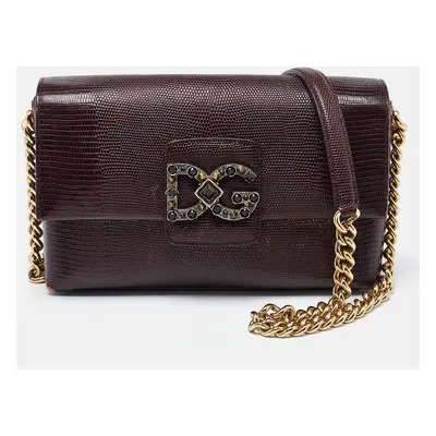 Dolce & Gabbana Burgundy Lizard Embossed Leather DG Millennials Shoulder Bag