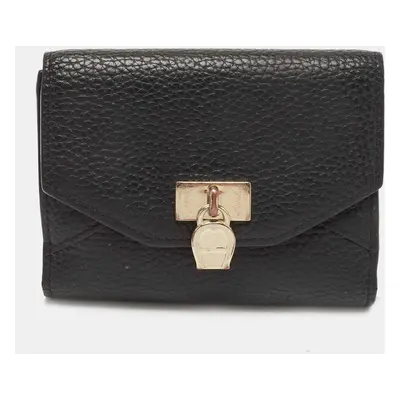 Aigner Black Leather Envelope Flap Compact Wallet