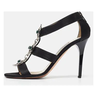 Jimmy Choo Black Satin Jeweled Strappy Sandals Size