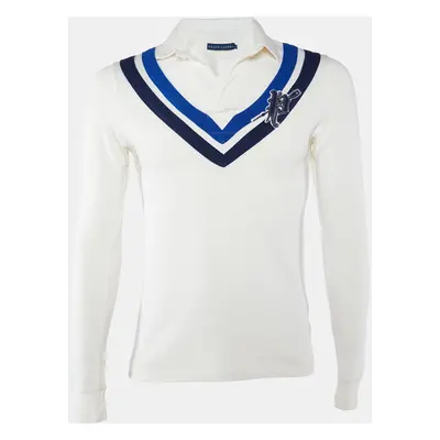 Ralph Lauren White Chevron Stripe Cotton Rugby Polo T-Shirt