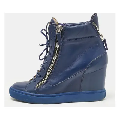 Giuseppe Zanotti Blue Leather Wedge Sneakers Size