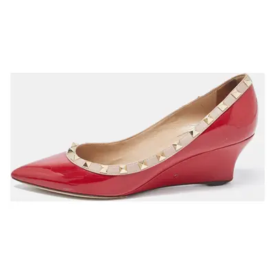 Valentino Red/Beige Patent and Leather Wedge Rockstud Pumps Size