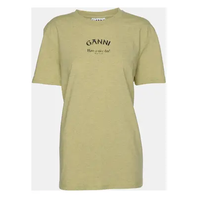 Ganni Leek Yellow Logo Print T-Shirt