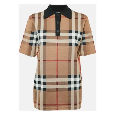 Burberry Beige Plaid Jersey Short Sleeve Polo T-Shirt