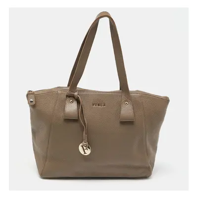 Furla Taupe Leather Zip Tote