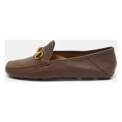 Gucci Brown Leather Horsebit Slip On Loafers Size