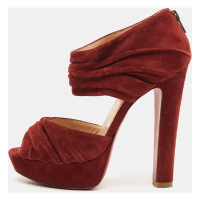 Christian Louboutin Rust Red Suede Pleated Bandra Zip Platform Sandals Size