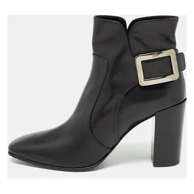 Roger Vivier Black Leather Buckle Ankle Boots Size 40.5