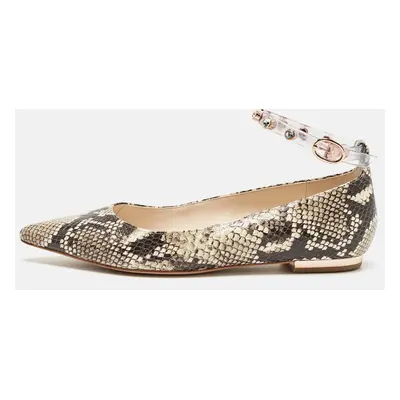 Sophia Webster Two Tone Embossed Python Dina Ankle Strap Ballet Flats Size