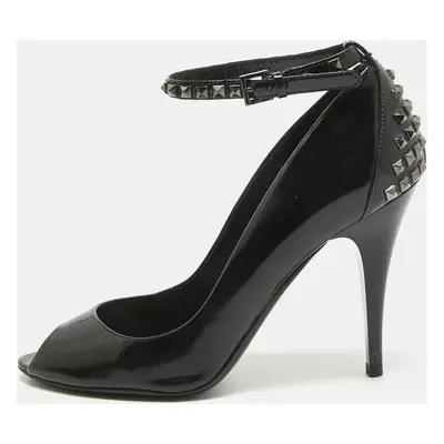 Burberry Black Patent Stud Peep Toe Pumps Size