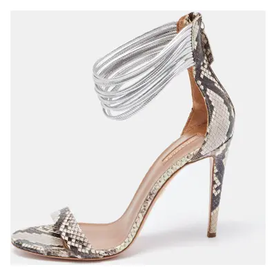 Aquazzura Monochrome Python Embossed Spin Me Around Strappy Sandals Size