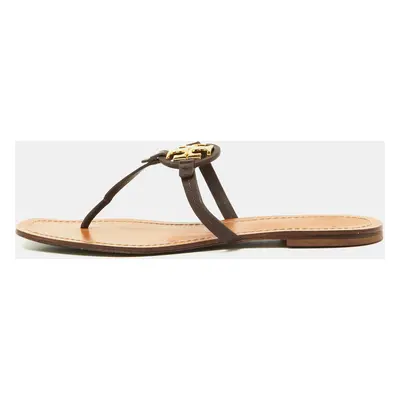 Tory Burch Brown Leather Miller Flat Thong Sandals Size 40.5