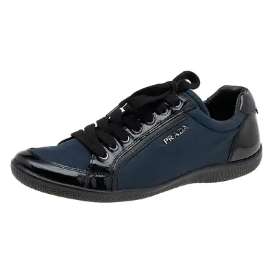 Prada Sport Black/Navy Blue Patent Leather And Nylon Low Top Sneakers Size