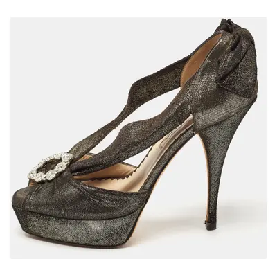 Oscar de la Renta Metallic Texture Suede Crystal Embellished Cutout Pumps Size