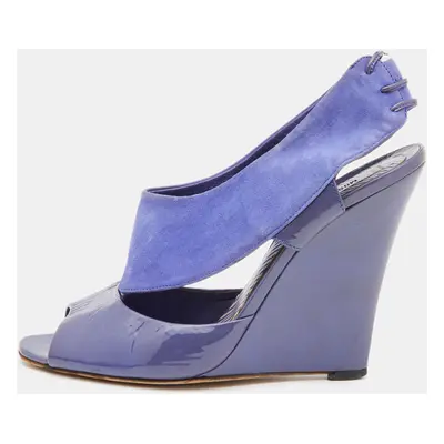 Moschino Blue Suede and Patent Leather Wedge Sandals Size