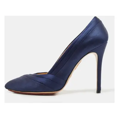 Charlotte Olympia Navy Blue Satin Debonaire Platform Pumps Size