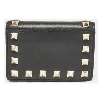 Valentino Black Leather Rockstud Card Case