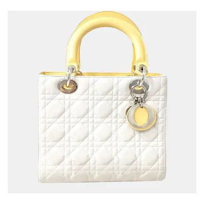 Dior White Leather Lady Dior Bag