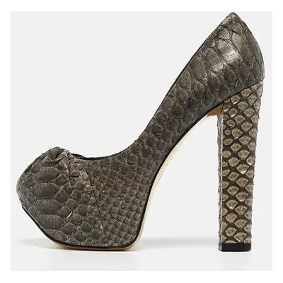 Gina Dark Grey Python Leather Elle Platform Pumps Size 39.5