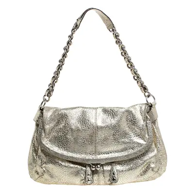 Coach Gold Textured Leather Frame Fold Over Hobo