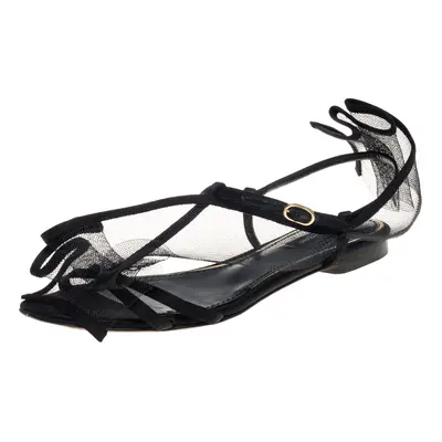 Dolce & Gabbana Black Satin And Mesh Flat Sandals Size 37.5