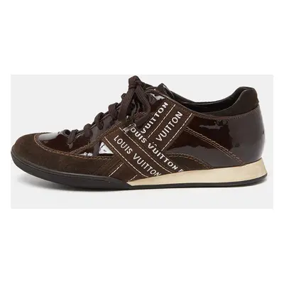 Louis Vuitton Brown Patent Leather and Suede Low Top Sneakers Size