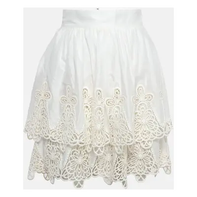 Dolce & Gabbana White Guipure Lace Cotton Blend Mini Skirt