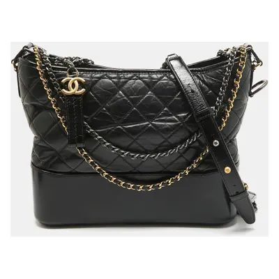 Chanel Black Quilted Aged Leather Medium Gabrielle Hobo