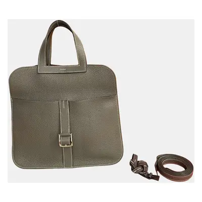 Hermes Arzan Leather Handbag Grey Leather