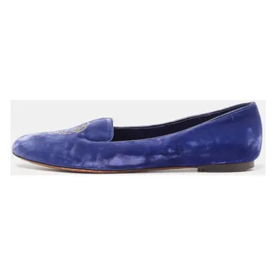 Alexander McQueen Blue Velvet Skull Smoking Slippers Size