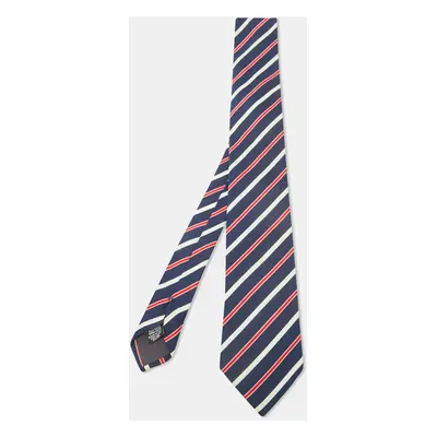 Boss By Hugo Boss Navy Blue Diagonal Striped Silk Tie