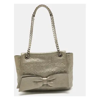 CH Carolina Herrera Grey Monogram Embossed Leather Audrey Shoulder Bag