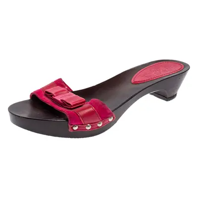 Salvatore Ferragamo Magenta Suede and Leather Vara Bow Slide Sandals Size