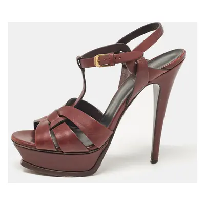 Saint Laurent Burgundy Leather Tribute Platform Sandals Size 39.5