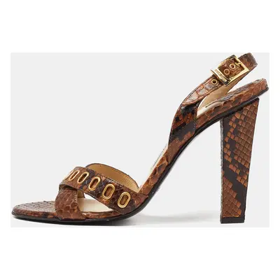 Jimmy Choo Brown Python Leather Criss Cross Slingback Sandals Size