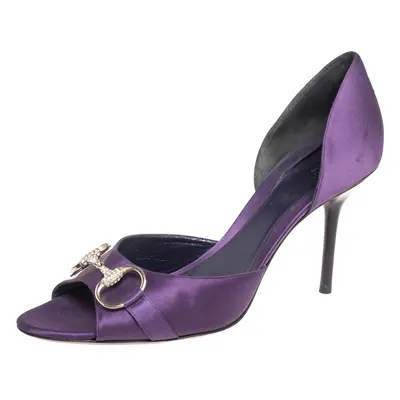 Gucci Purple Satin Horsebit Peep-Toe Sandals Size