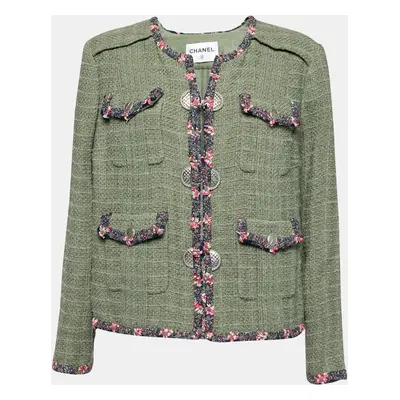 Chanel Green Fantasy Tweed Button Front Jacket