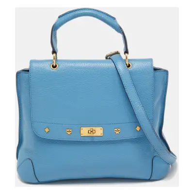 MCM Light Blue Leather First Lady Top Handle Bag