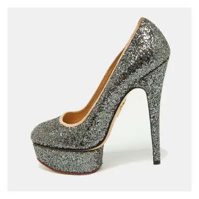 Charlotte Olympia Metallic Grey Coarse Glitter Dolly Pumps Size